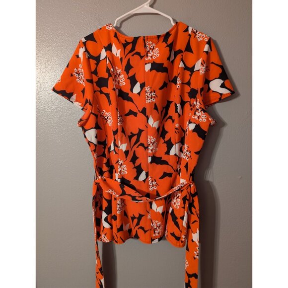 Lane Bryant Illusion Top Size 18 Plus Orange Floral Peplum Tie Waist Stretch NWT - Picture 3 of 7